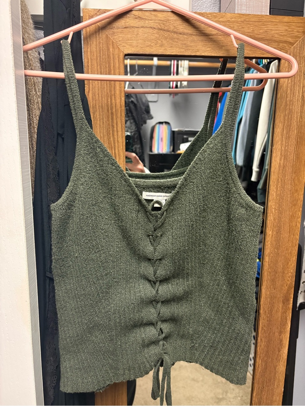 American Eagle Outfitters Olive Green Knit Tie-Front Cami